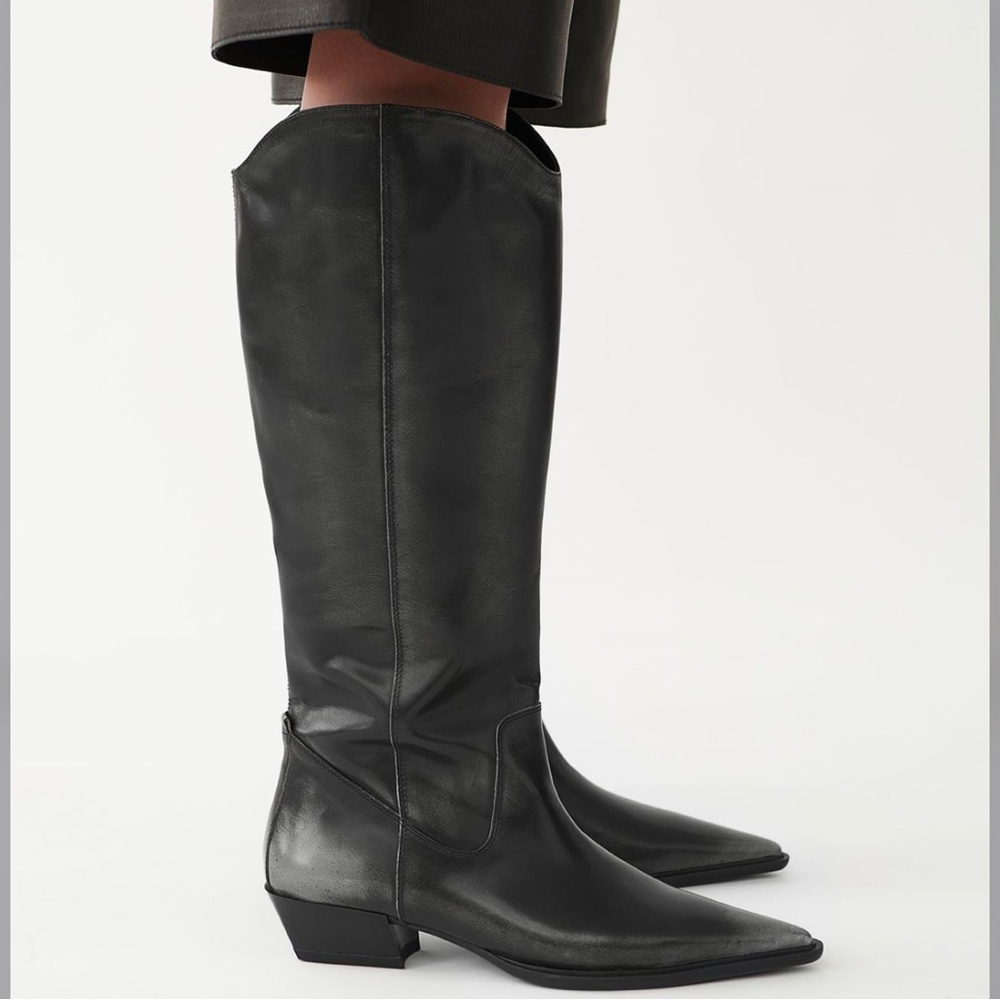 Vagabond Black Leather Knee-High Cowboy Boots